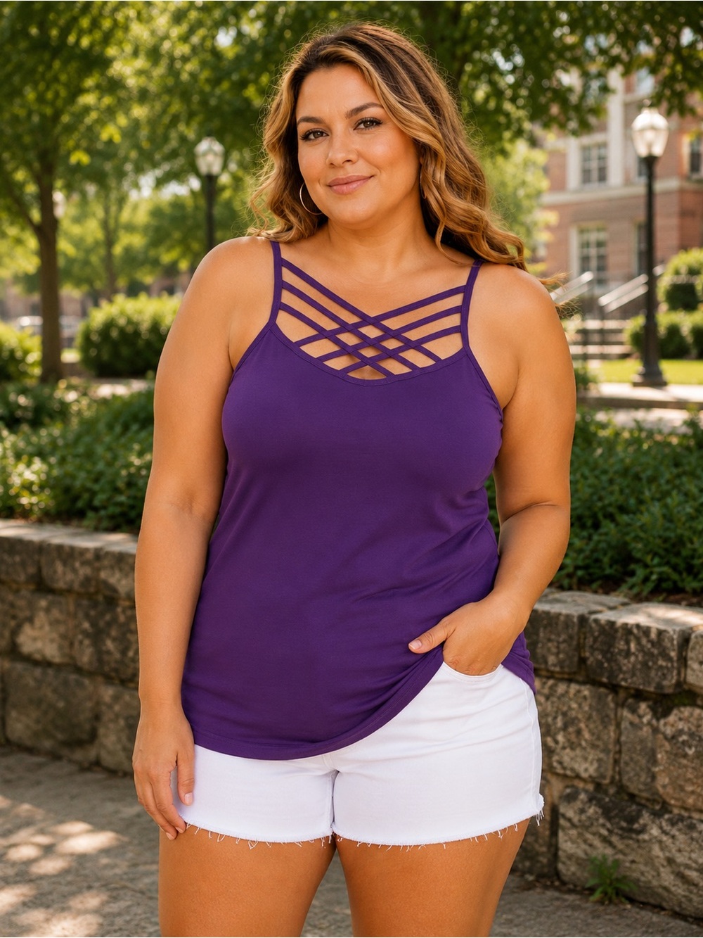 BRAND NEW WITH TAGS Dark Purple Plus Strappy Criss Cross Plus Cami
